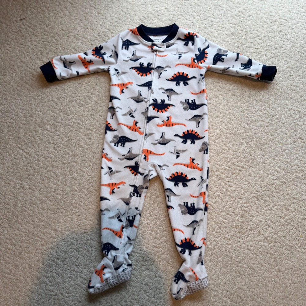 Carter's Footed Sleeper Toddler 18M White Dinosaur Fleece Zip Up Pajama